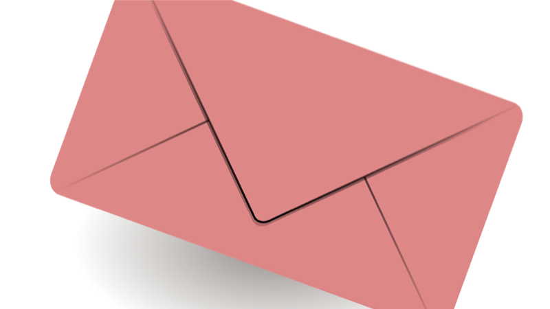 Kontakt. Motiv: lyserød kuvert