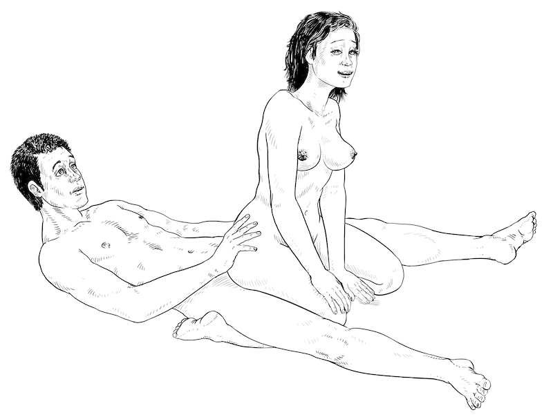 Sexstillinger: Manden ligger på ryggen, kvinden sidder overskrævs med ansigtet den modsatte vej.